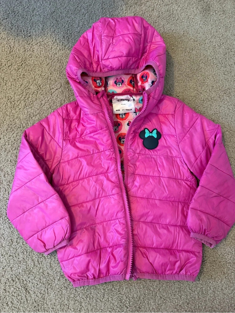 Disney Pink Minnie Hooded Puffer Jacket for Kids